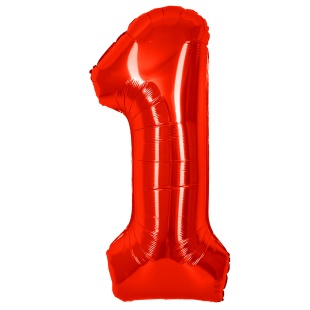 Шар (40''/102 см) Цифра, 1, Красный, Металлик, 1 шт. в уп.