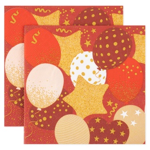 Сервировочные салфетки, Воздушные шары, Яркий праздник, Красный/Золото, 33*33 см, 20 шт.