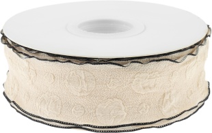 Лента тканевая (4 см*9,14 м) Элегантная волна, Кремовый/Черный, 1 шт.