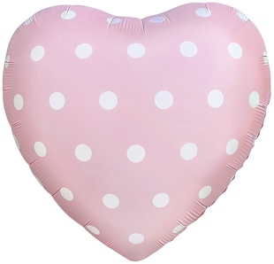Шар (18''/46 см) Сердце, Кремовый горошек, Розовый, 1 шт.