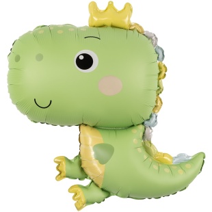 Шар (31''/79 см) Фигура, Динозаврик в короне, Светло-зеленый, Сатин, 1 шт. в уп.